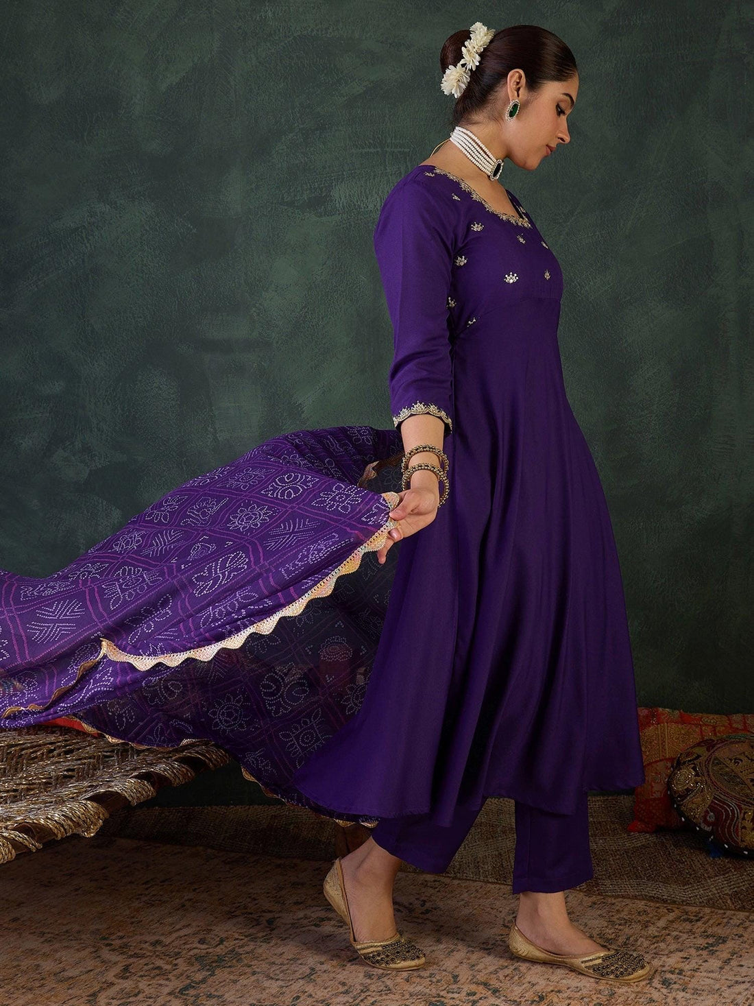 Purple Embroidered Anarkali Suit Set with Dupatta | Elegant Indian Dress | Marigold House