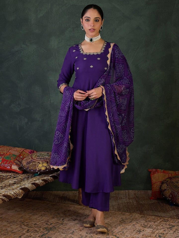 Purple Embroidered Anarkali Suit Set with Dupatta | Elegant Indian Dress | Marigold House