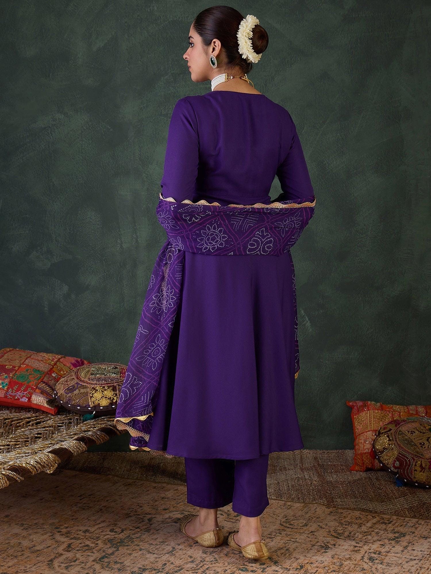 Purple Embroidered Anarkali Suit Set with Dupatta | Elegant Indian Dress | Marigold House
