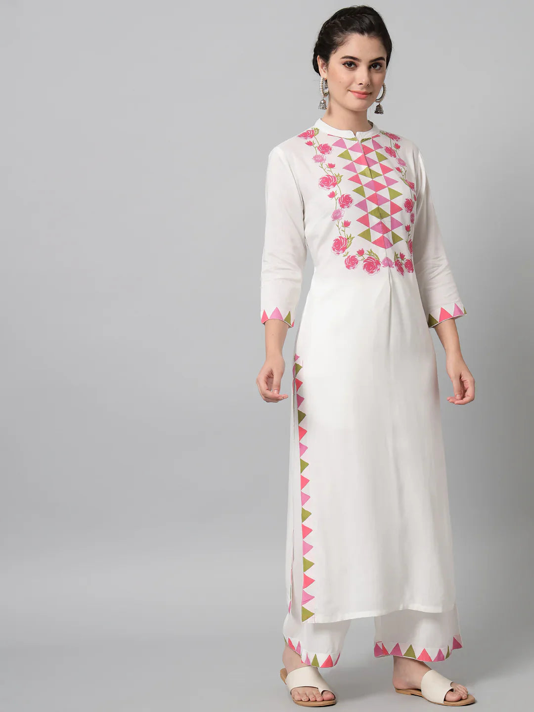 White Georgette Embroidered Kurta Set with Dupatta