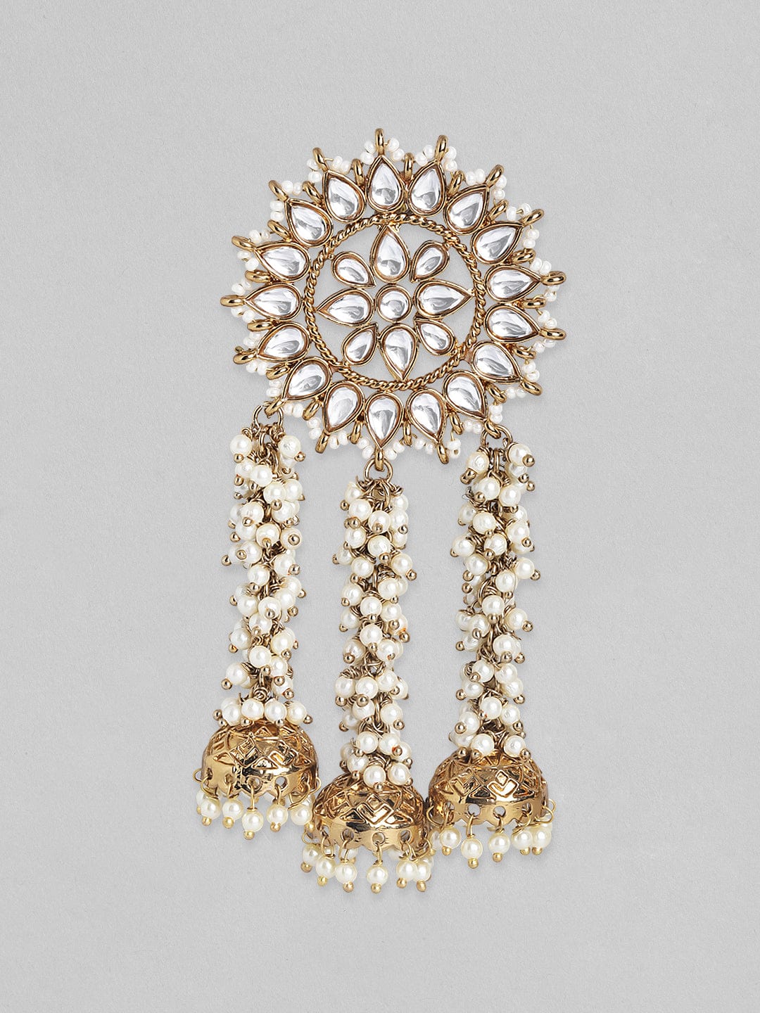 Handcrafted Kundan & Pearl Multi-Jhumka Earrings