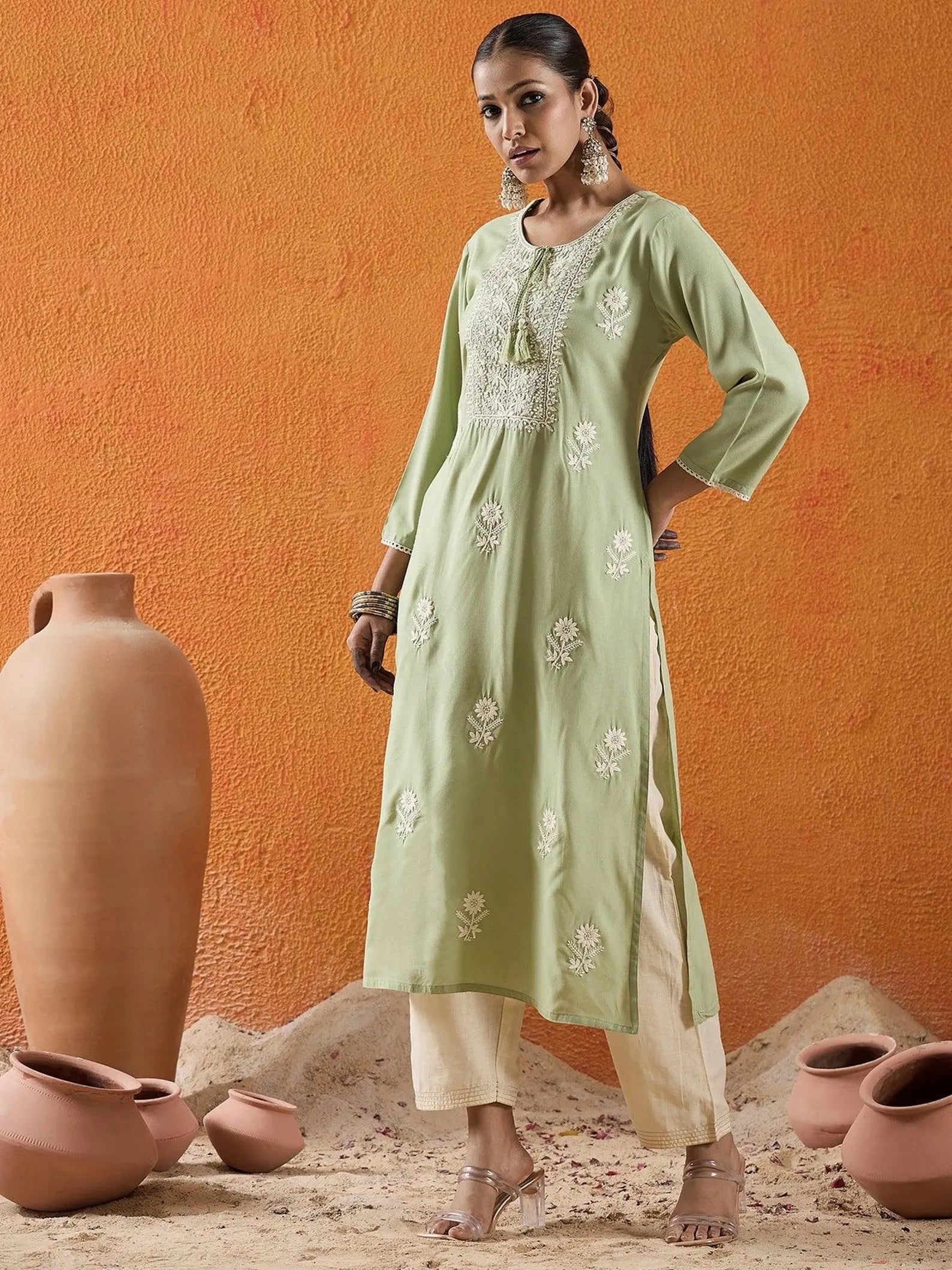 Sage Green Embroidered Kurta