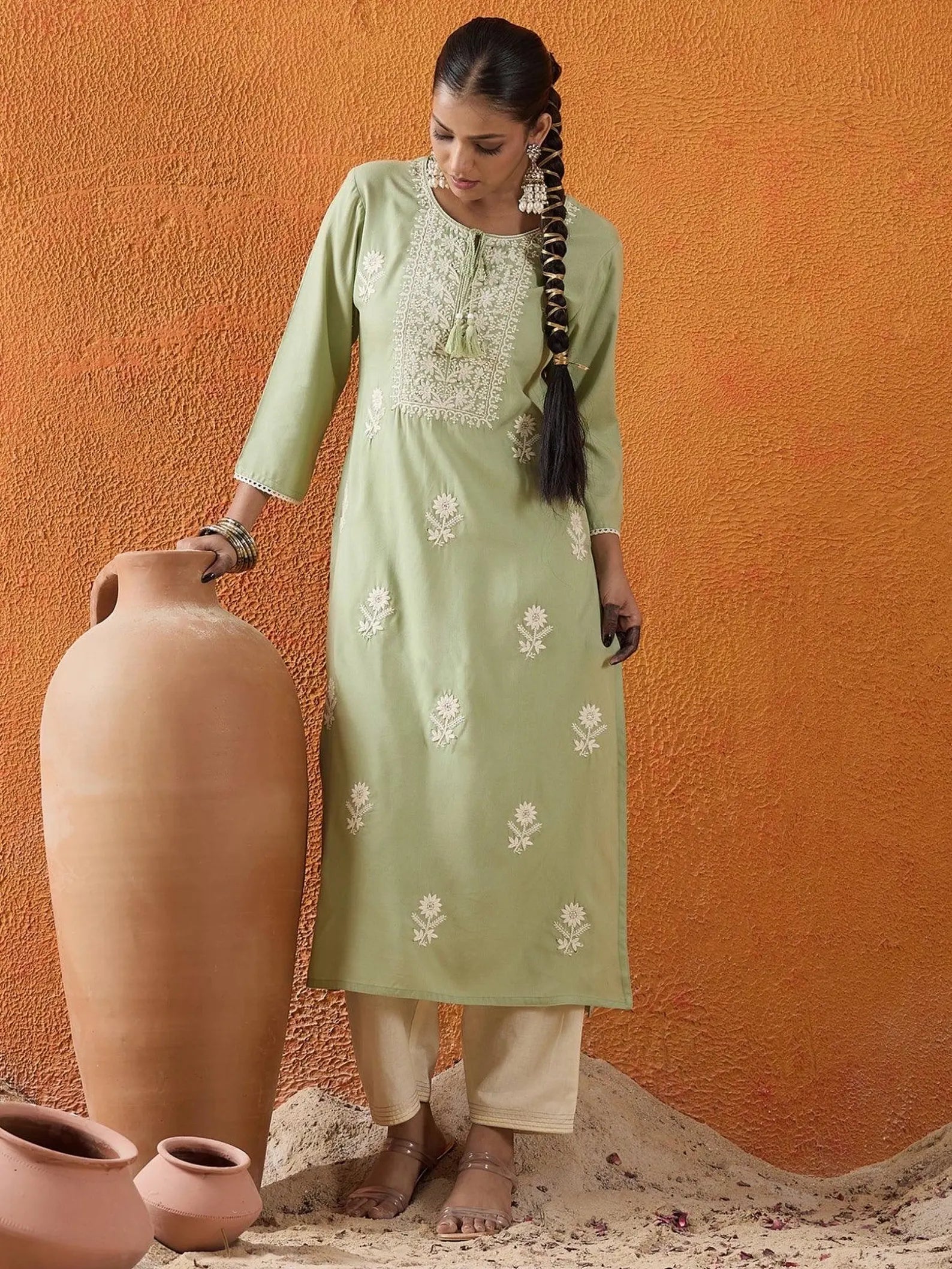 Sage Green Embroidered Kurta