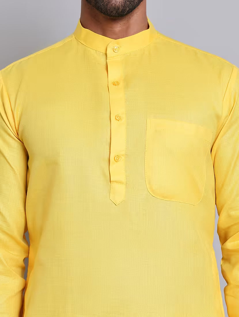 Men’s Yellow Solid Cotton Kurta Set