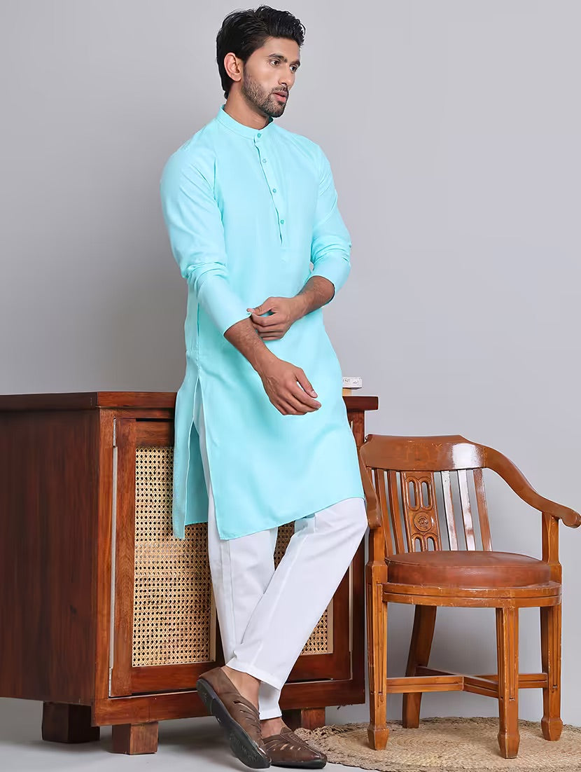 Men’s Light Blue Cotton Kurta Set