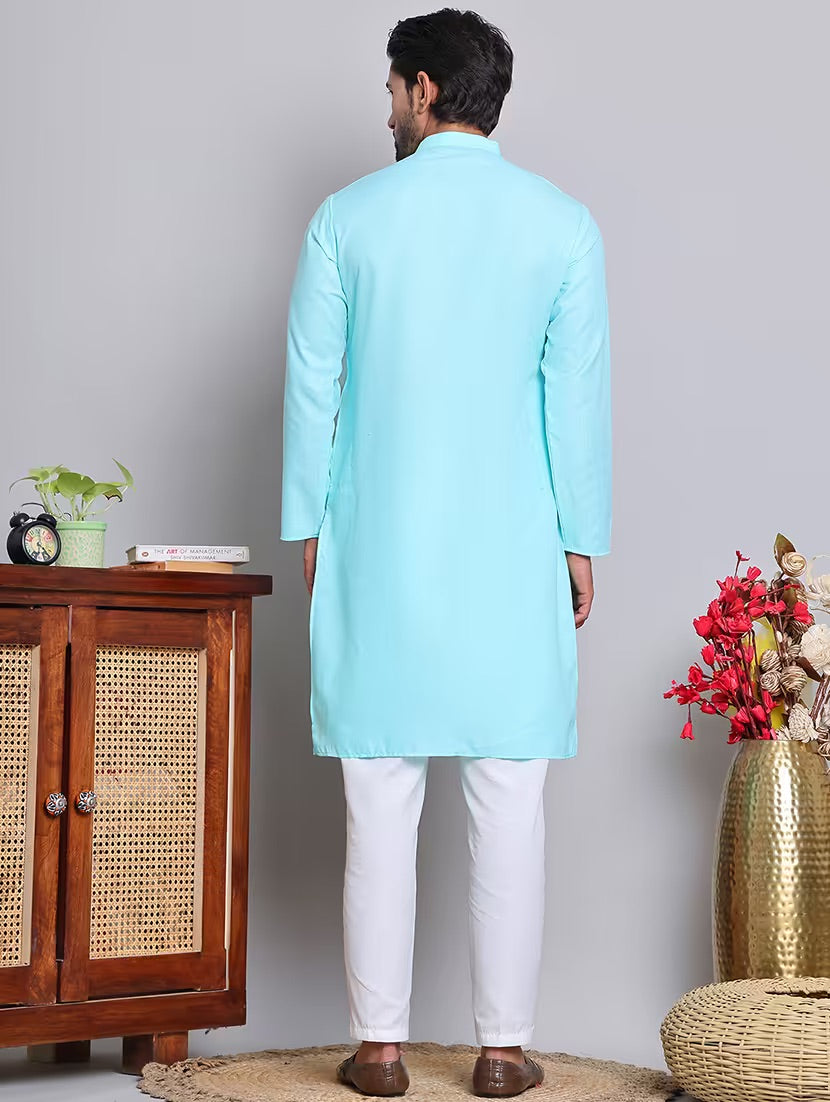 Men’s Light Blue Cotton Kurta Set