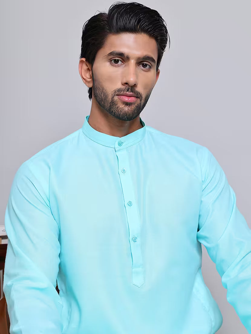 Men’s Light Blue Cotton Kurta Set