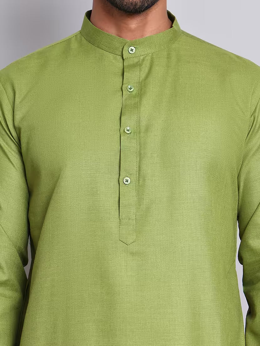Men’s Green Solid Cotton Kurta Set
